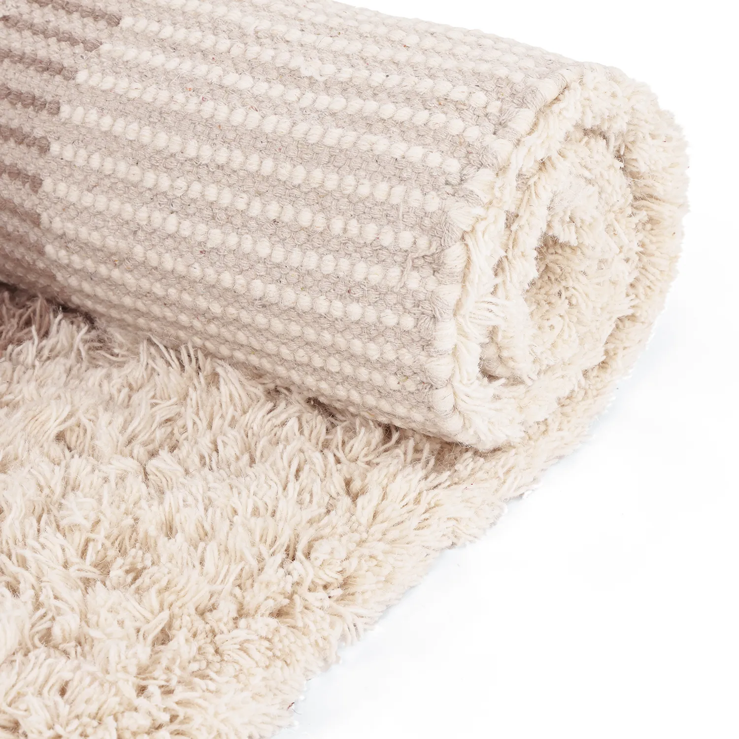 Wollen-vloerkleed - Khenifra Handknot Wool Premium (taupe/crème)