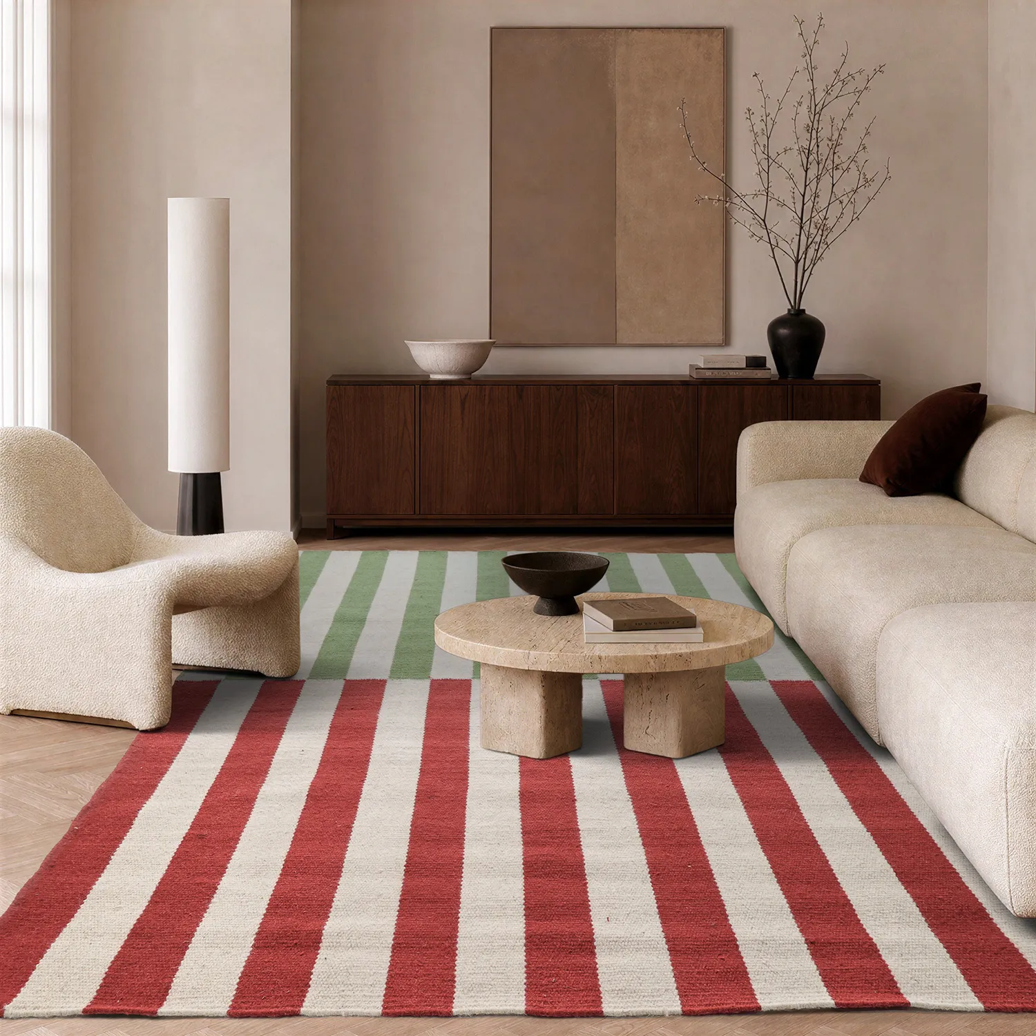 Wollen-vloerkleed - Peniche (crème/groen/rood)