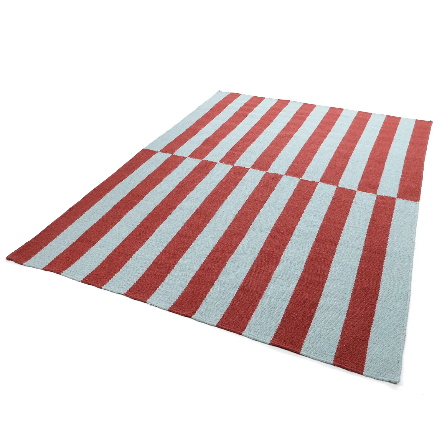 Wollen-vloerkleed - Peniche (lichtblauw/rood)