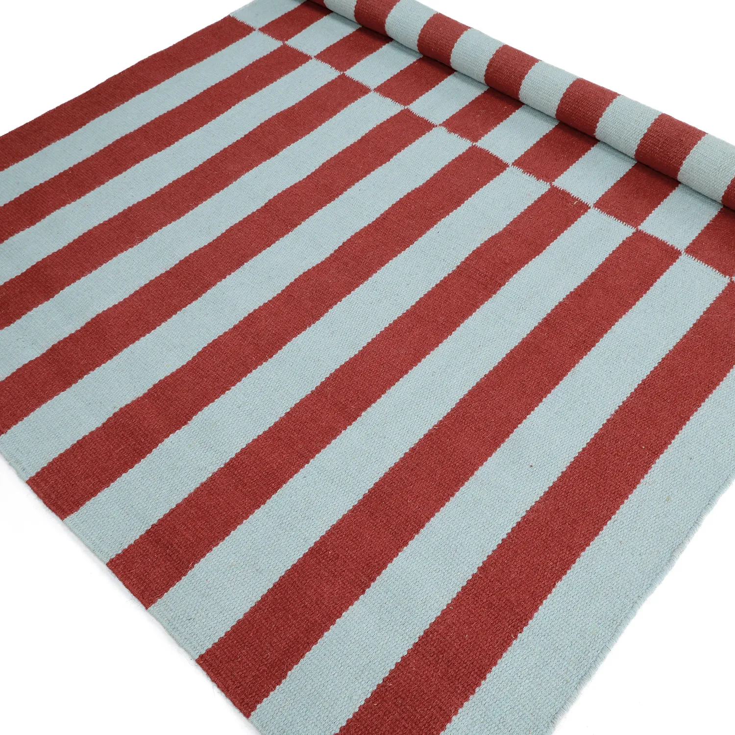 Wollen-vloerkleed - Peniche (lichtblauw/rood)