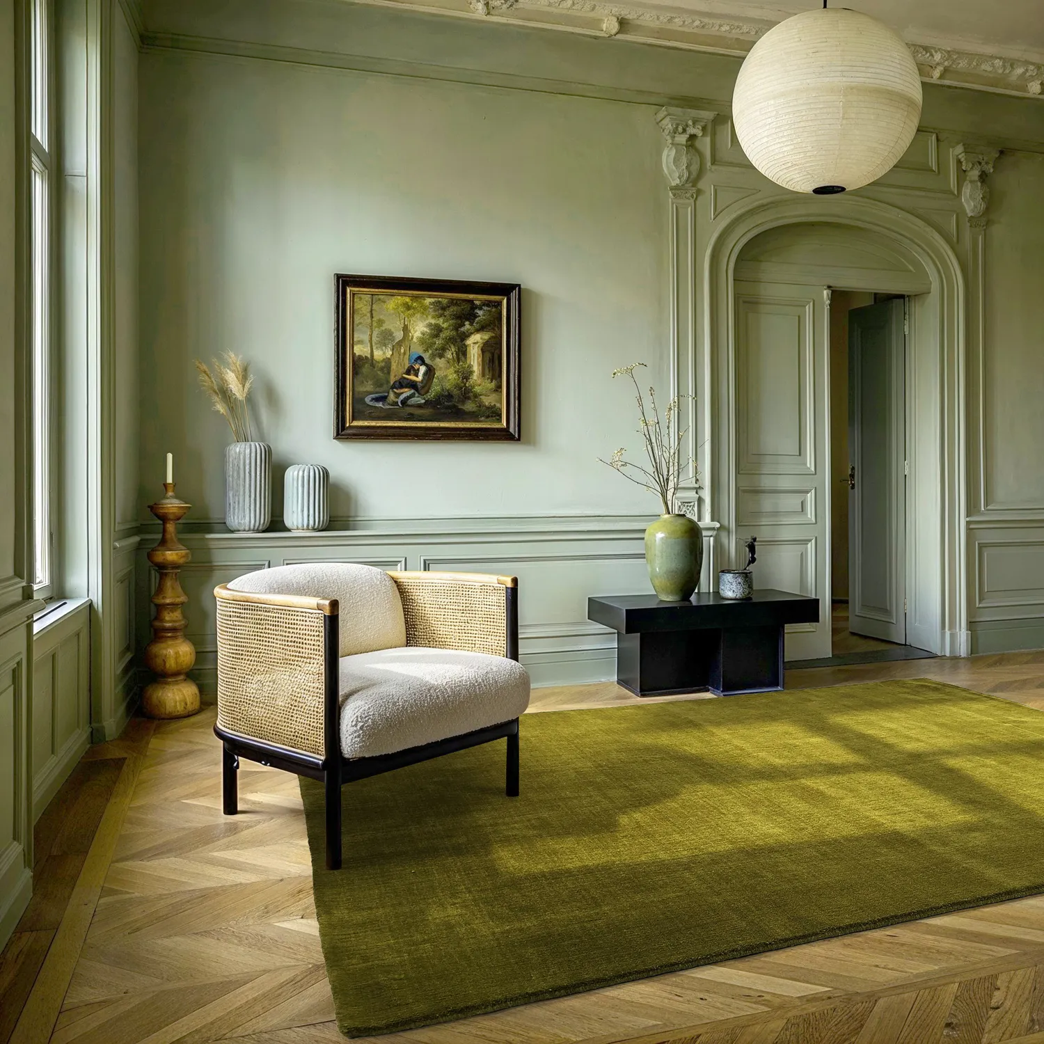 Wollen-vloerkleed - Rozel Handloom Wool Premium (mosgroen)