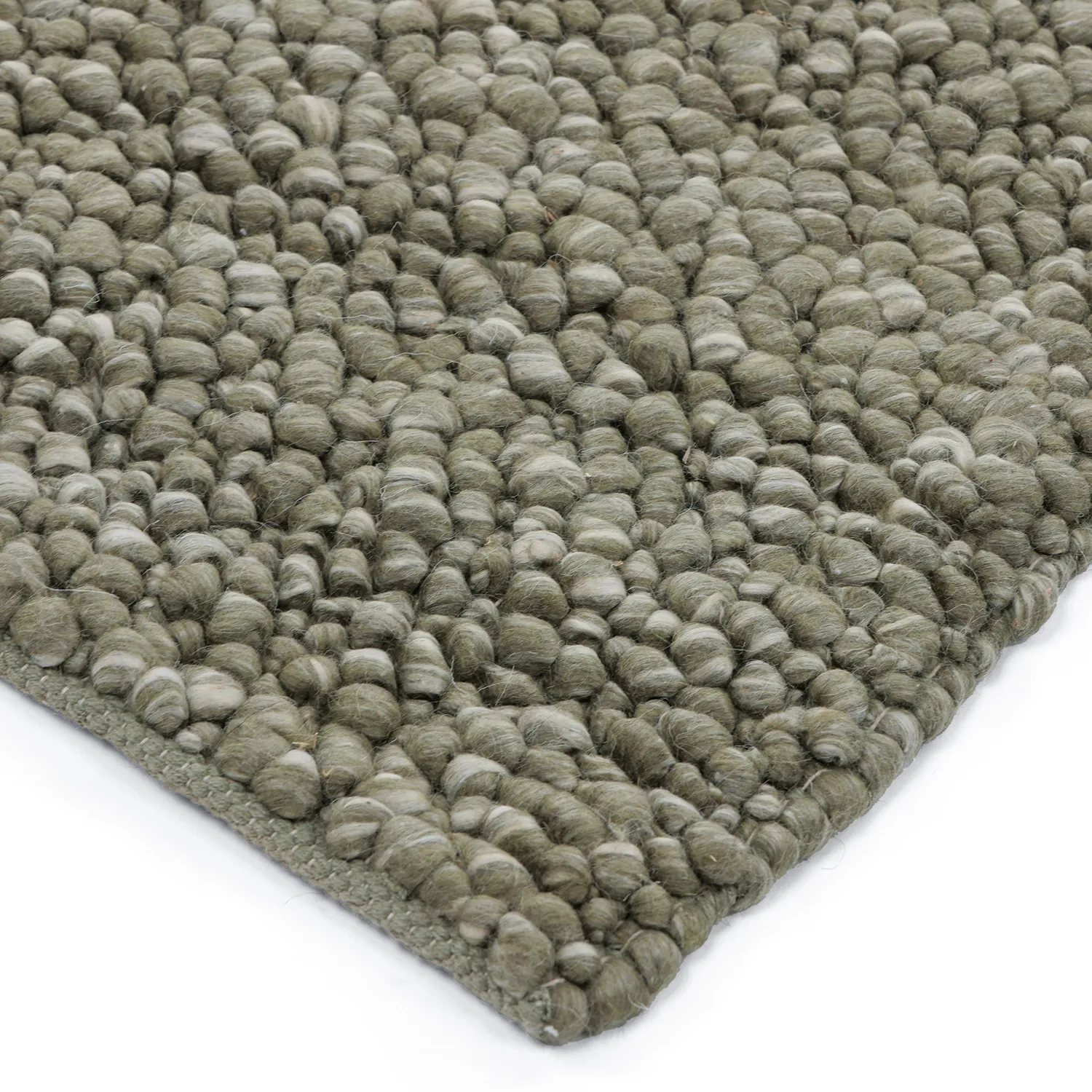 Wollen-vloerkleed - Sala Irregular Wool Bubble (mosgroen/wit melange)
