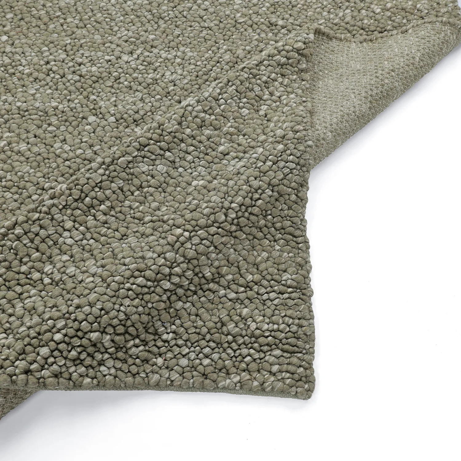 Wollen-vloerkleed - Sala Irregular Wool Bubble (mosgroen/wit melange)