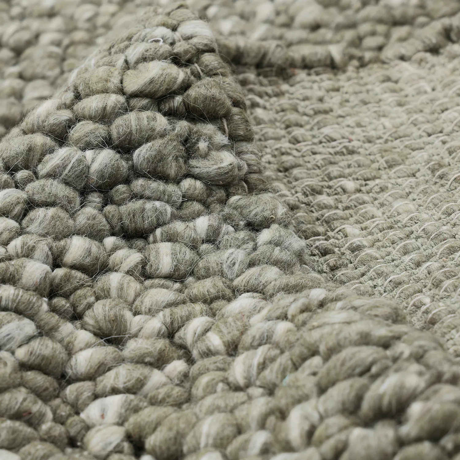 Wollen-vloerkleed - Sala Irregular Wool Bubble (mosgroen/wit melange)