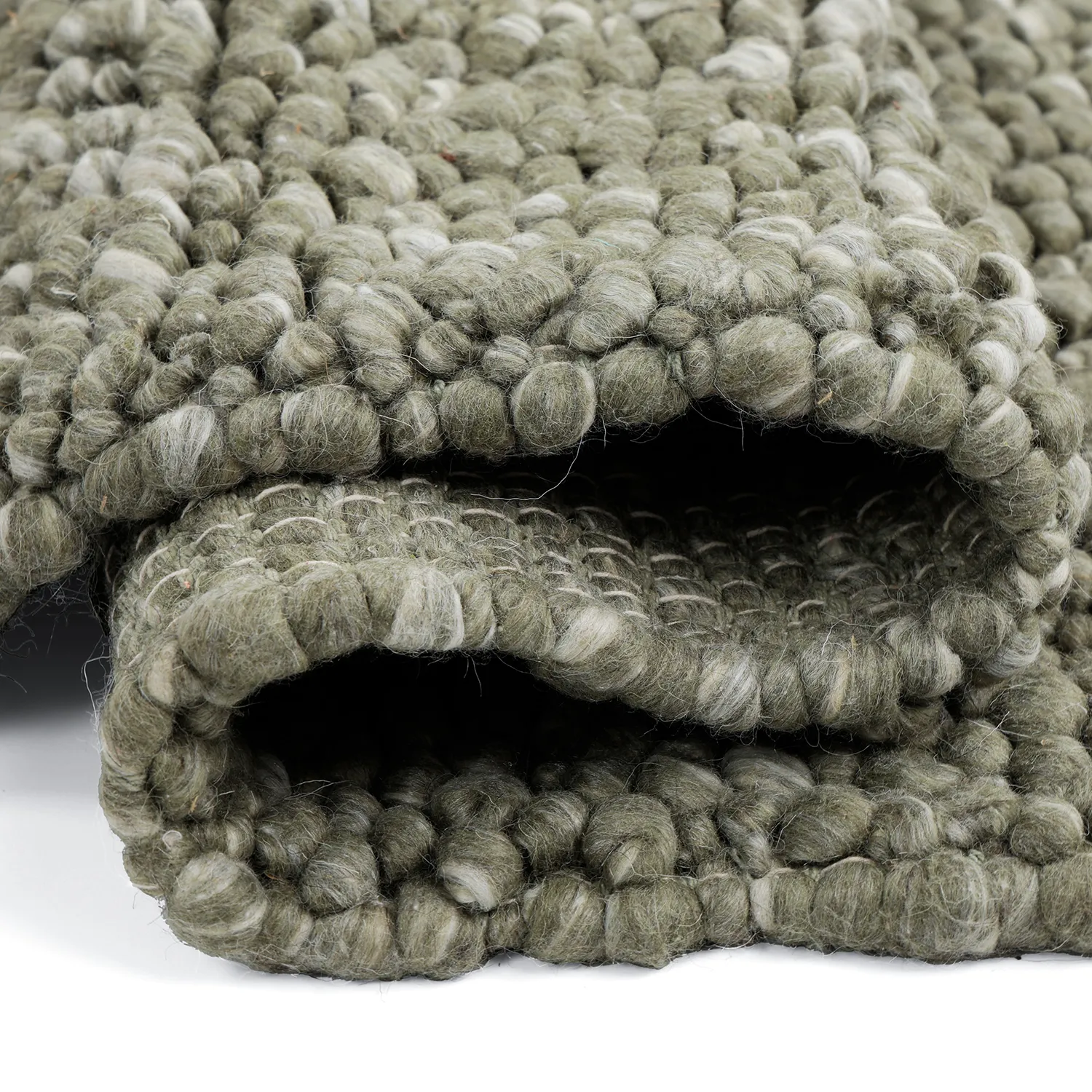 Wollen-vloerkleed - Sala Irregular Wool Bubble (mosgroen/wit melange)