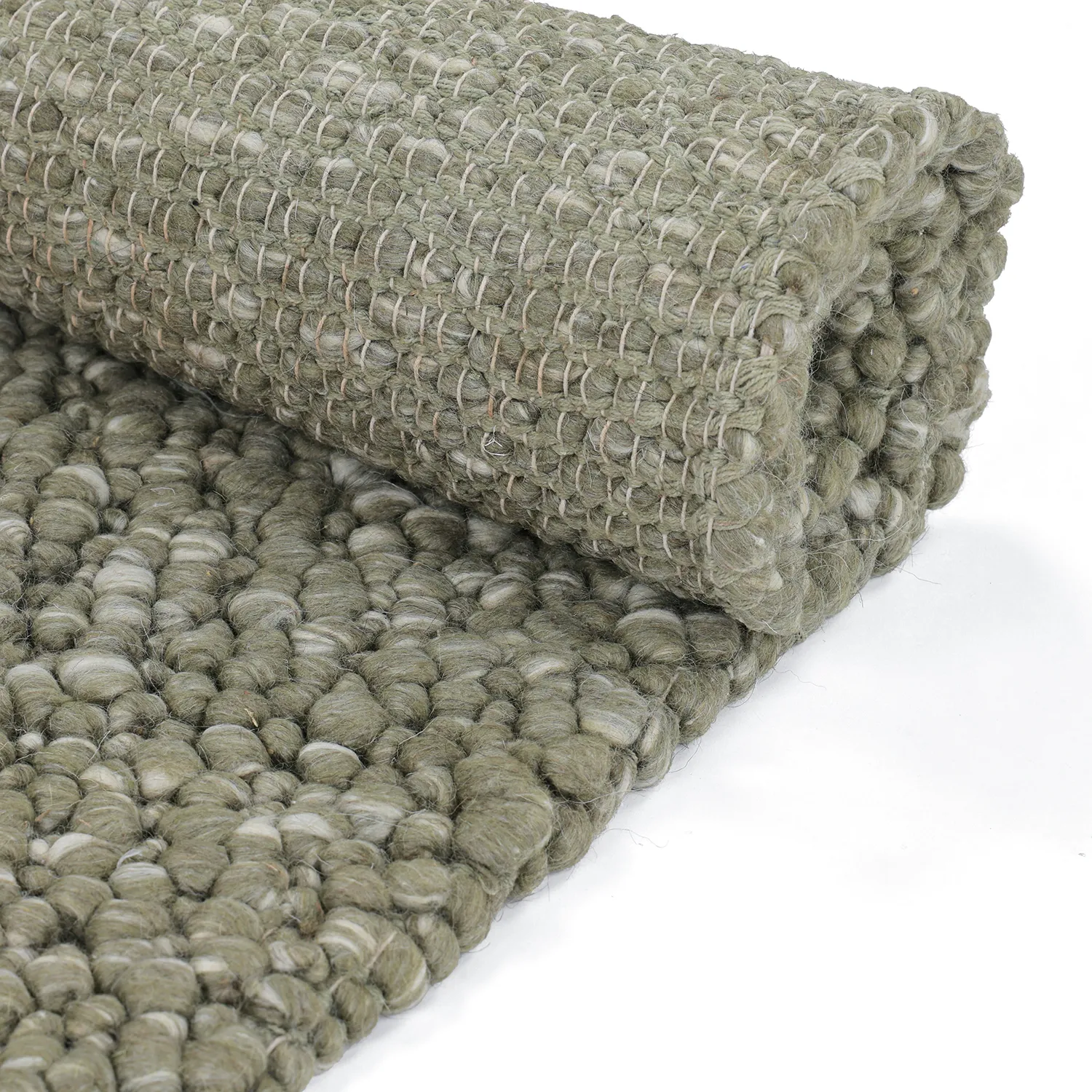 Wollen-vloerkleed - Sala Irregular Wool Bubble (mosgroen/wit melange)