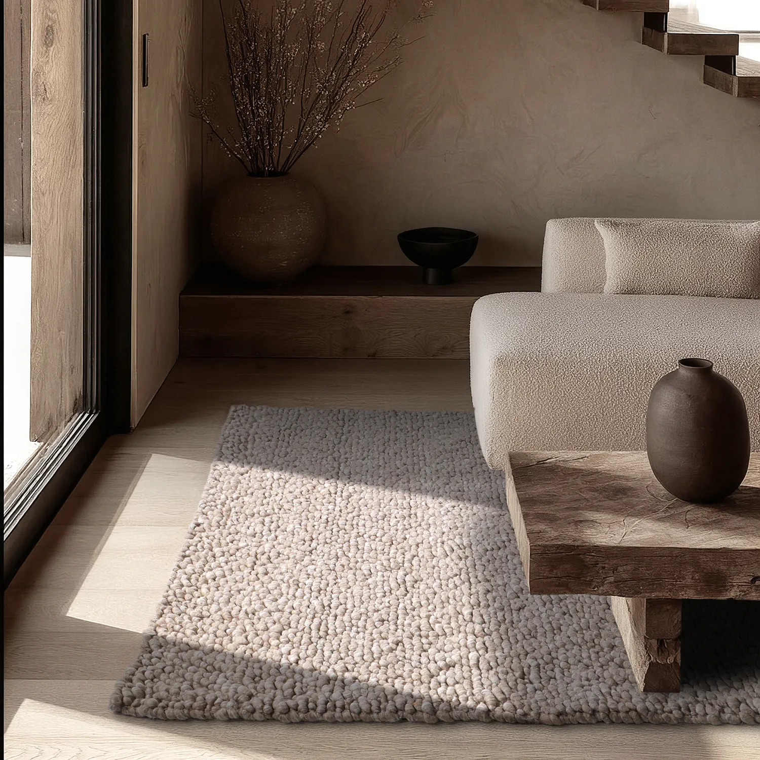 Wollen-vloerkleed - Sala Irregular Wool Bubble (taupe/wit melange)