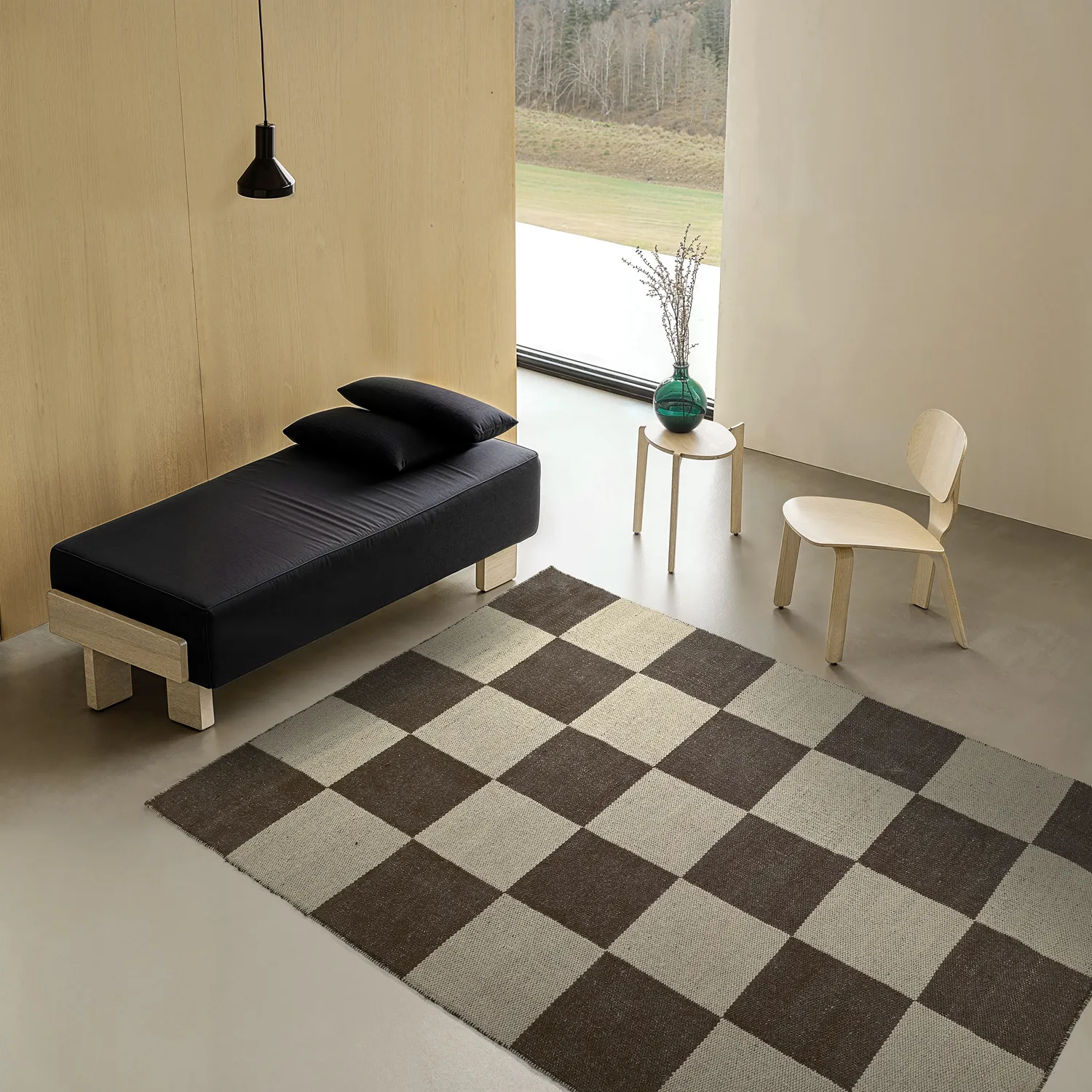 Wollen-vloerkleed - Scacco (zwart/beige)