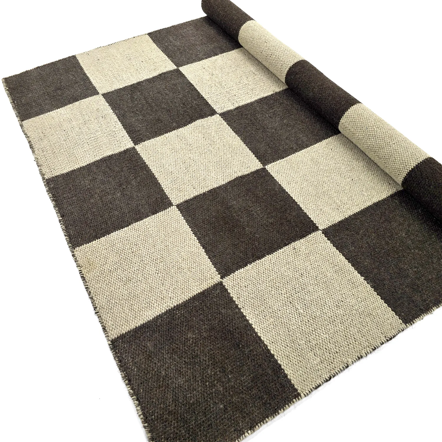 Wollen-vloerkleed - Scacco (zwart/beige)