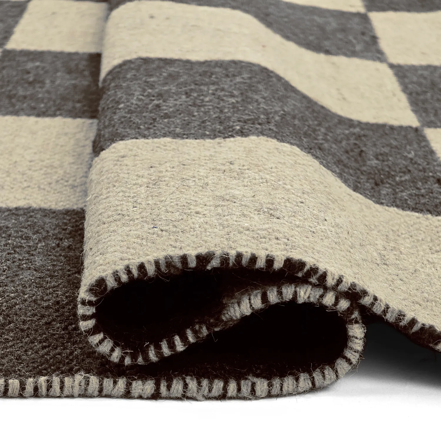 Wollen-vloerkleed - Scacco (zwart/beige)