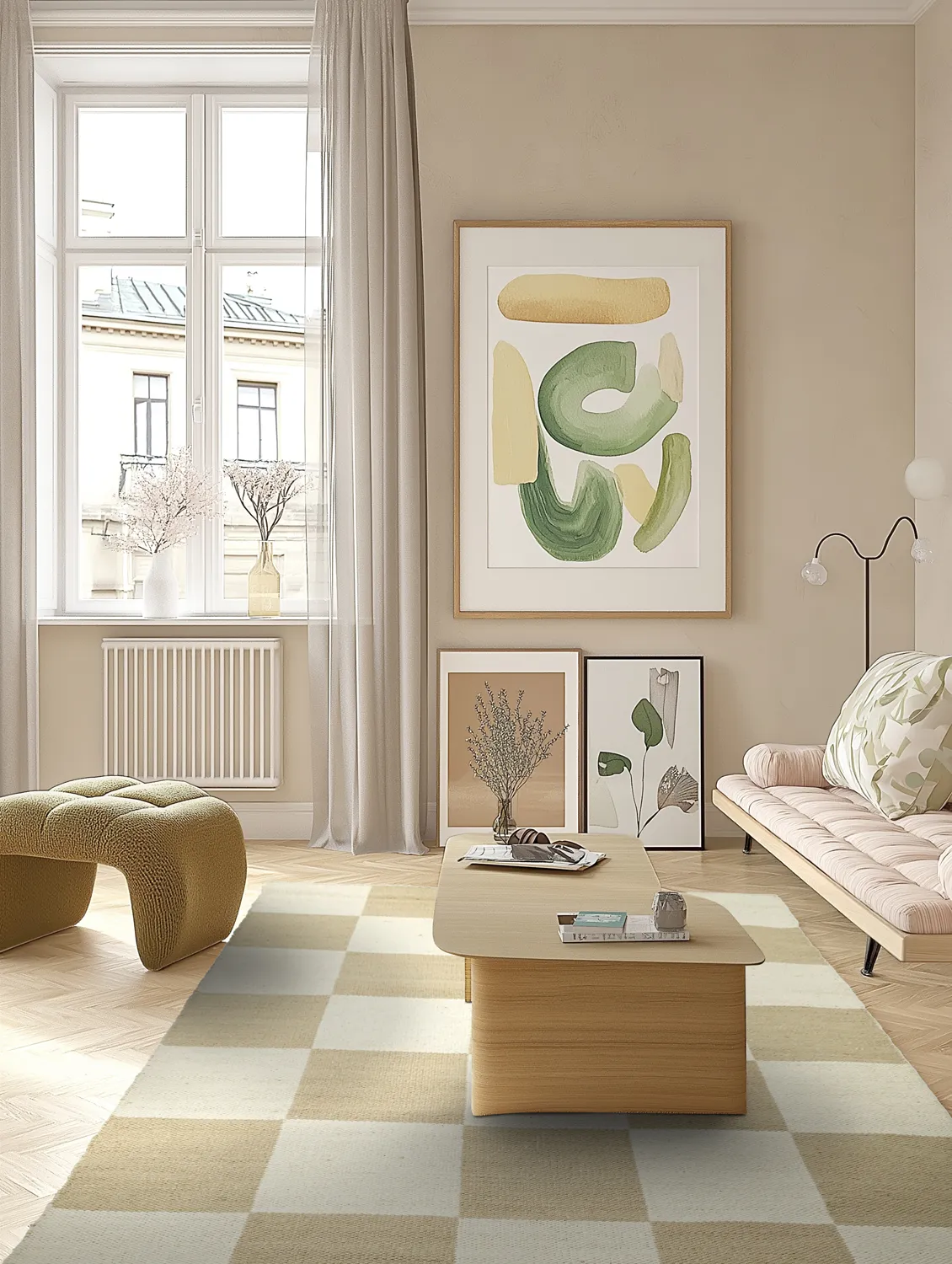 Wollen-vloerkleed - Scacco (wit/beige)