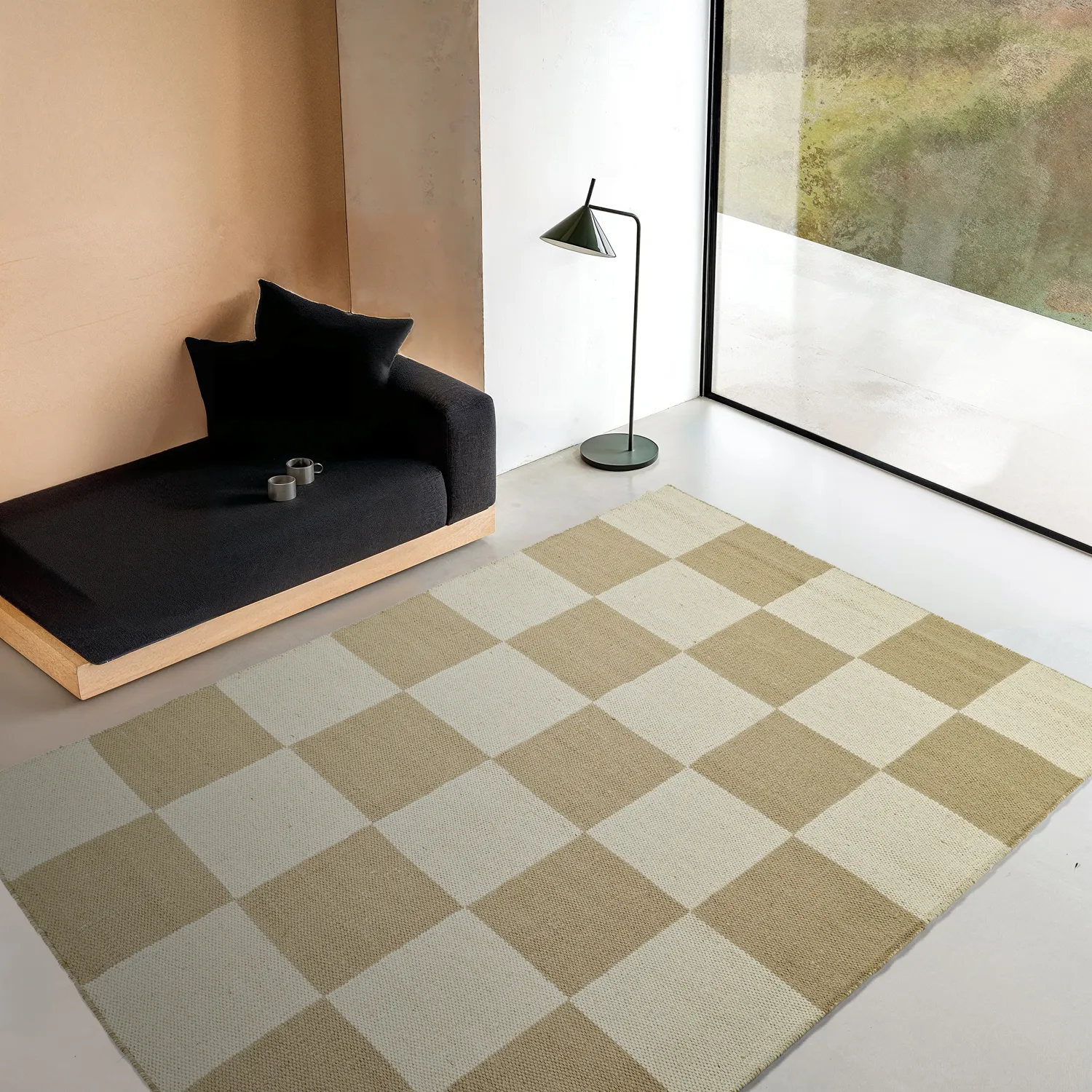 Wollen-vloerkleed - Scacco (wit/beige)