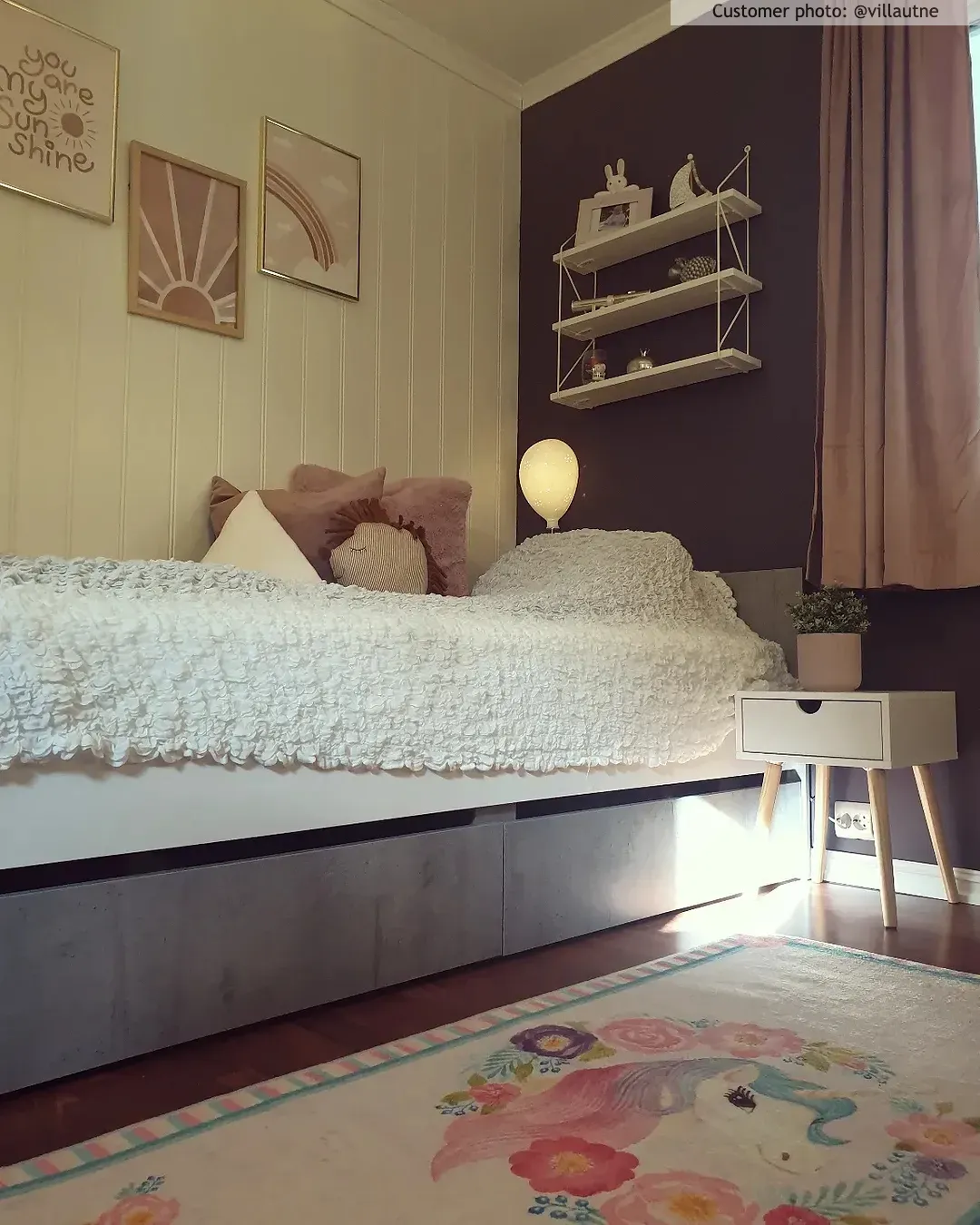 Kindervloerkleed - Unicorn Flowers (roze)