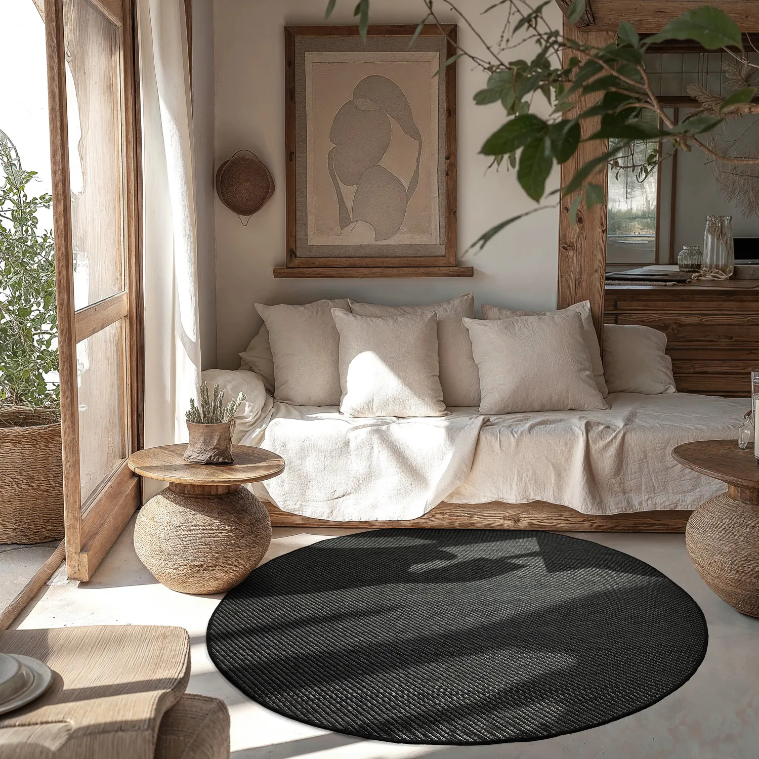 Rond vloerkleed - Indoor/Outdoor Bennett (zwart)