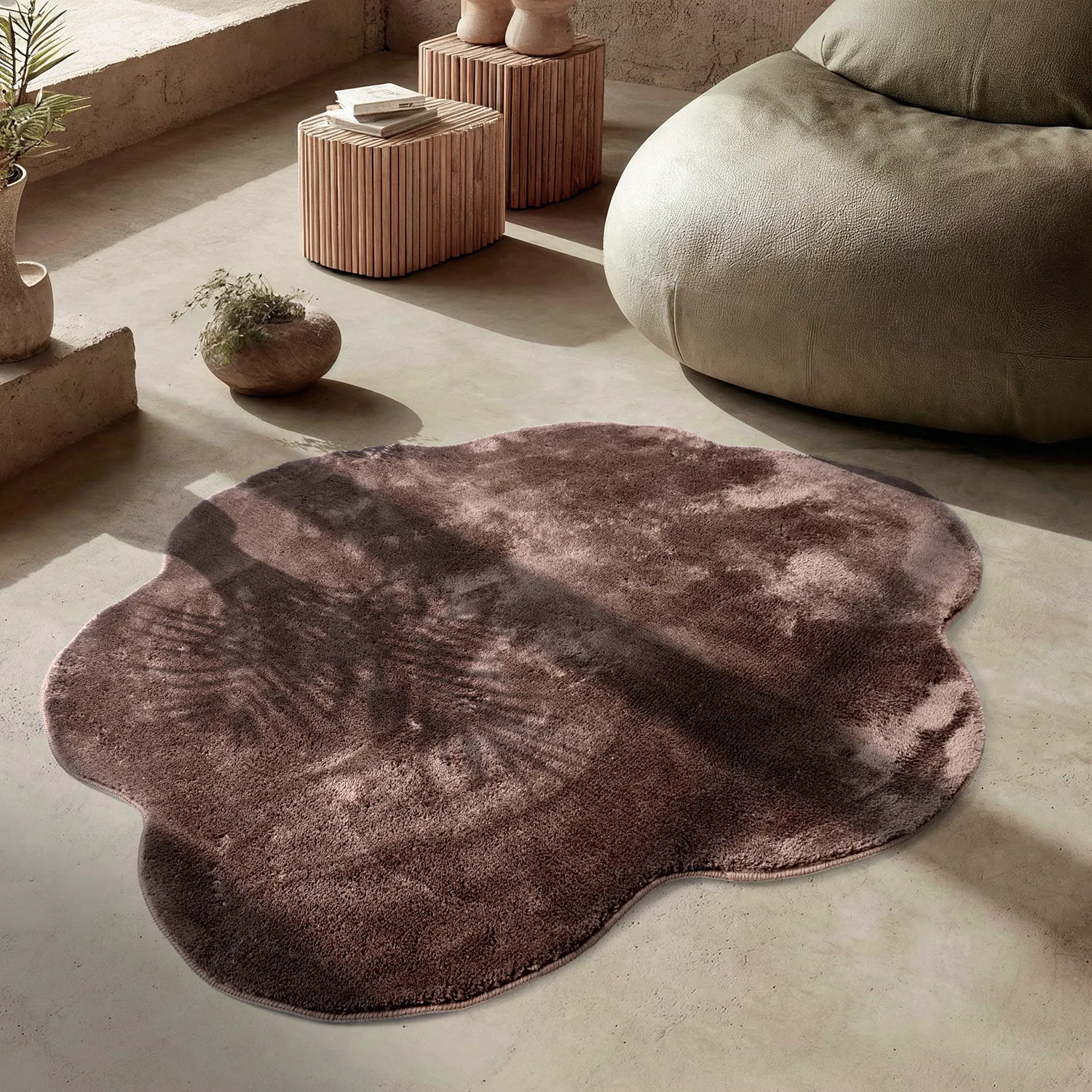 Rond Golvend Vloerkleed - Aranga Super Soft Fur (donkerbruin)