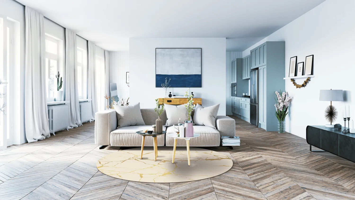 Rond vloerkleed - Vieste (beige/goud)