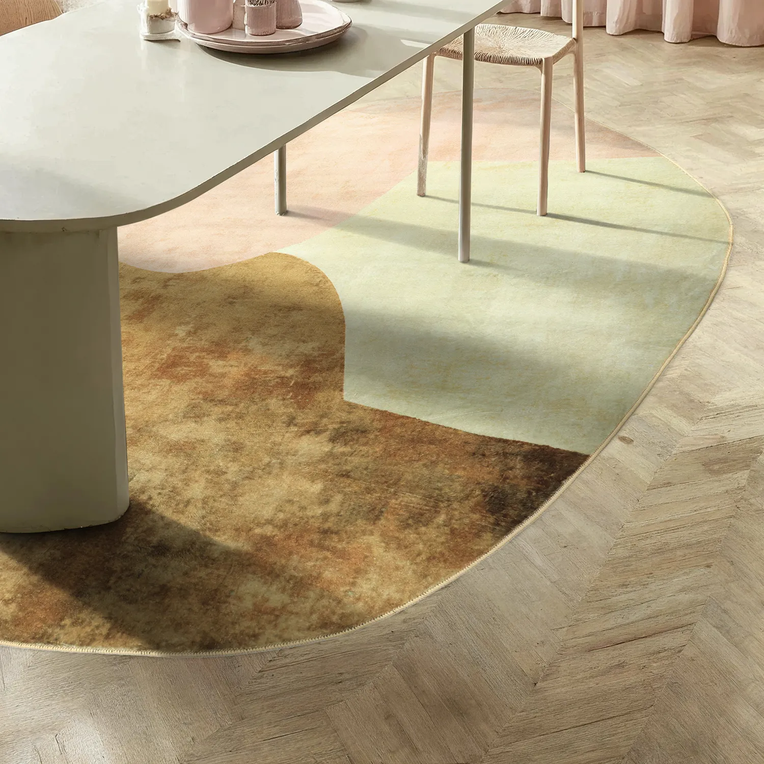 Rond Wilton-vloerkleed met golvende randLazio (beige/roze)