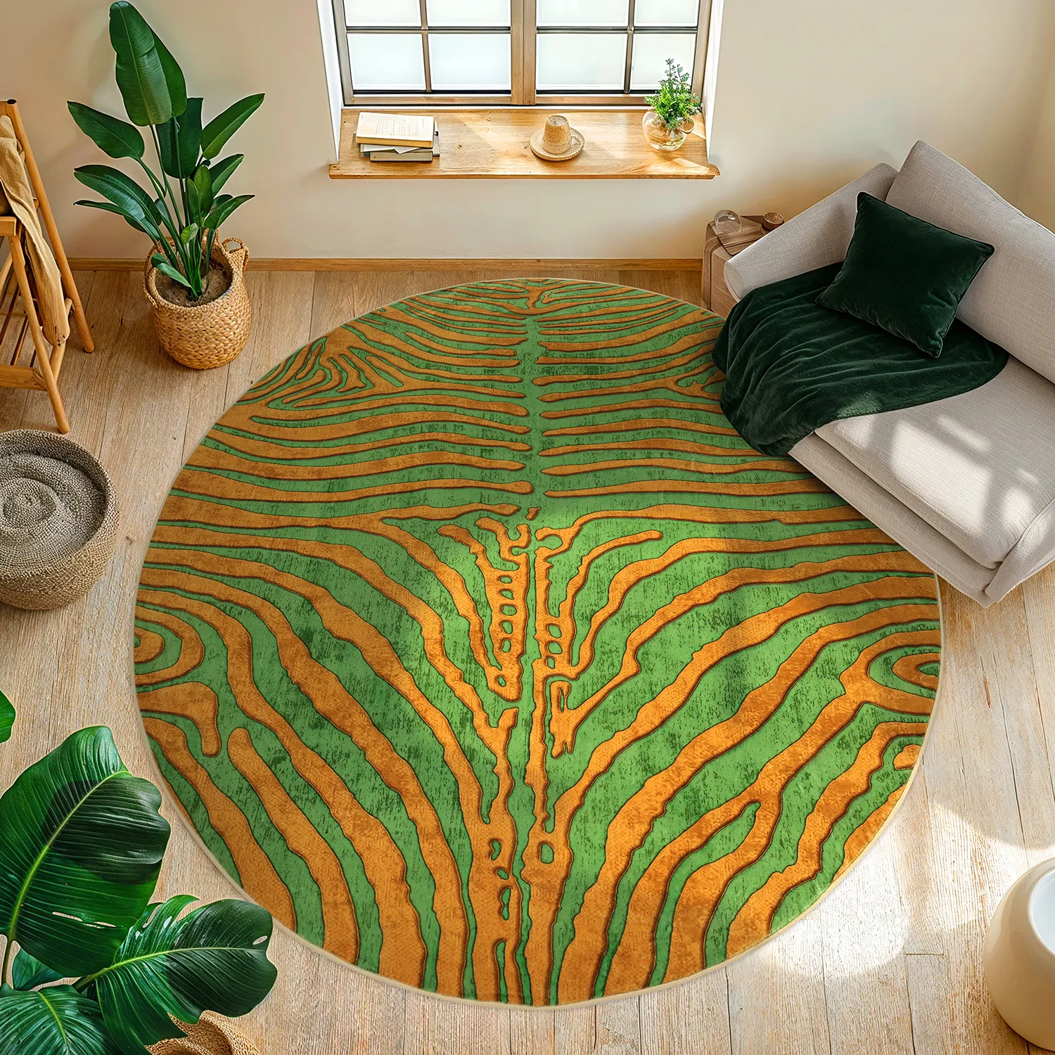 Rond vloerkleed - Zebra (groen/oranje)