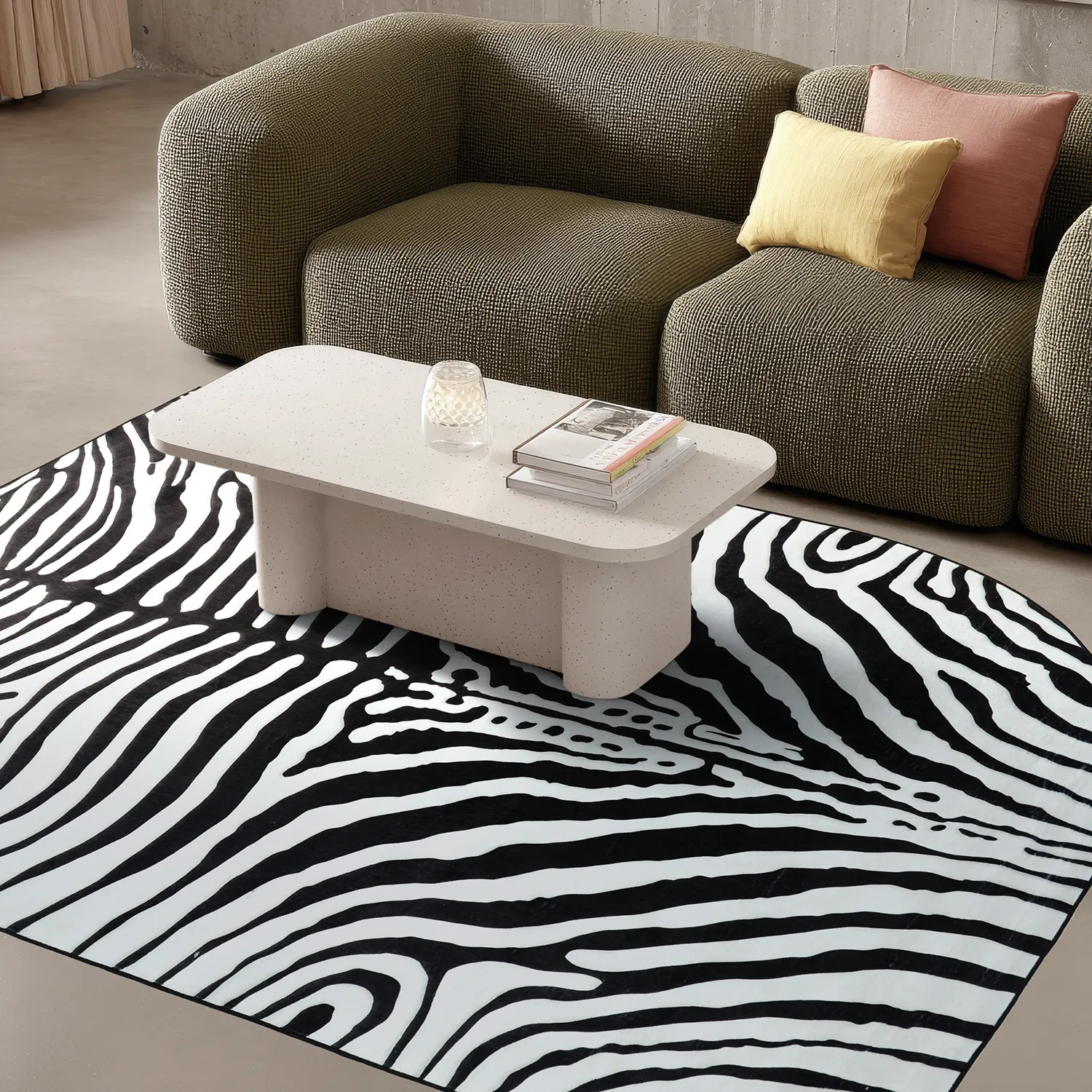 Halfovaal Wilton-vloerkleed - Zebra (zwart/wit)