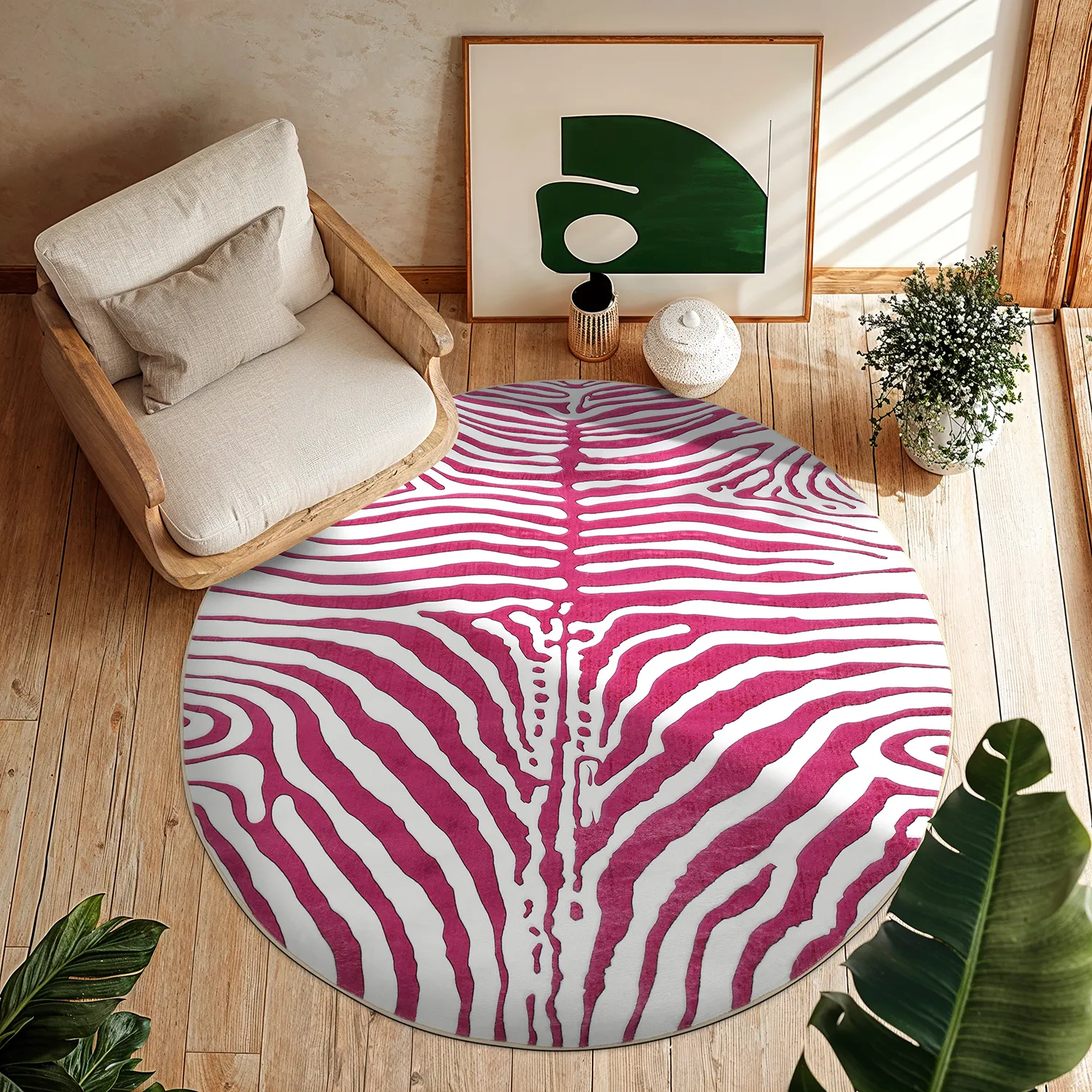 Rond vloerkleed - Zebra (roze)