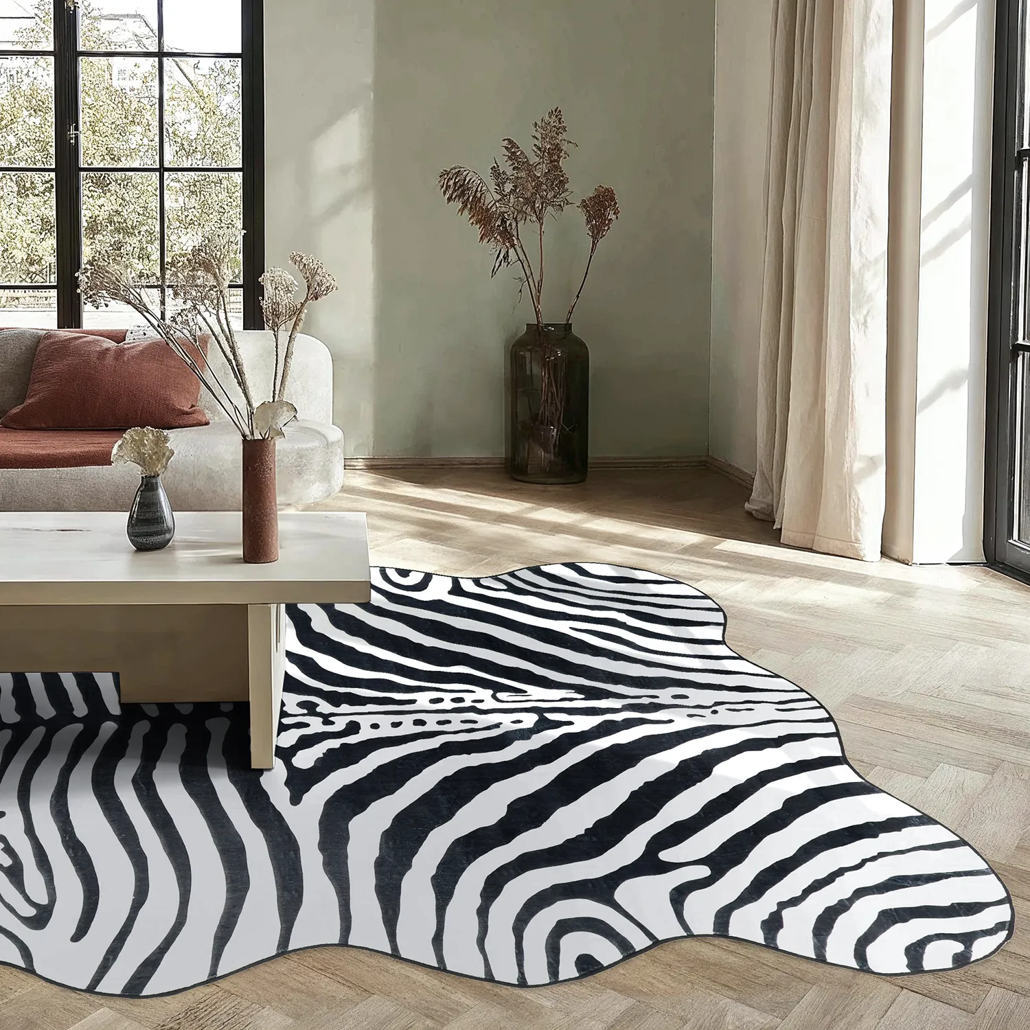 Golvend Wilton-tapijt - Zebra (zwart/wit)