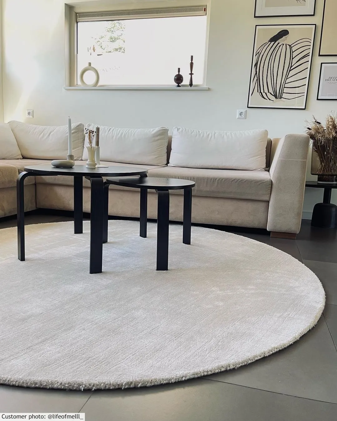 Rond vloerkleed - Recycled PET with viscose look (offwhite)